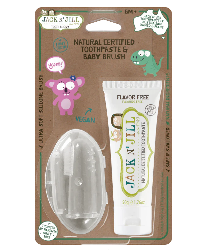 Tooth Buddy Pack - Natural Certified Toothpaste Flavor Free + Silicone Finger Brush