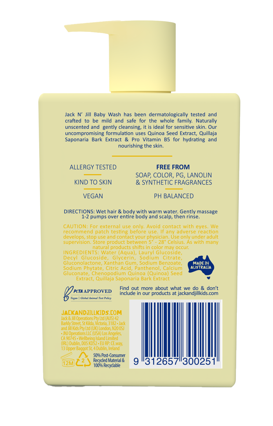 Jack N' Jill Baby wash - Natural 300mL (yellow)
