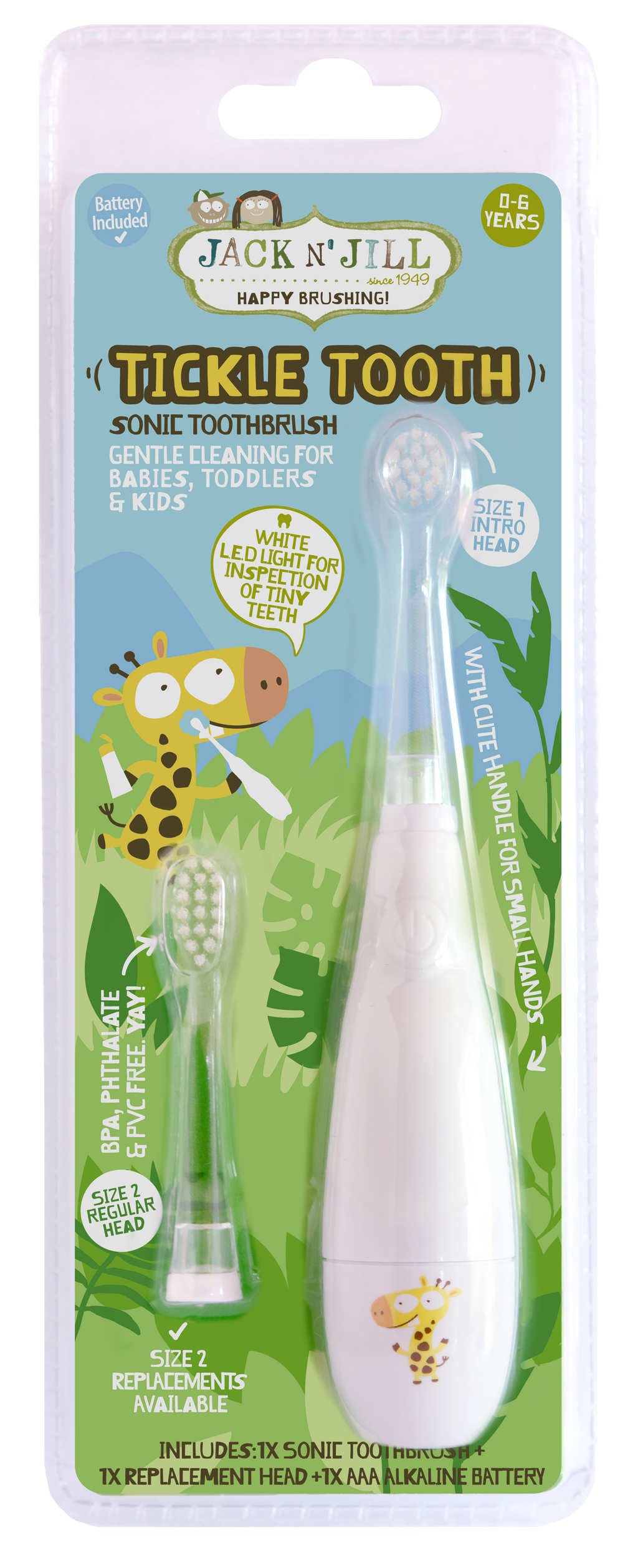 Jack N' Jill Sonic Tickle Toothbrush + Replacement Head