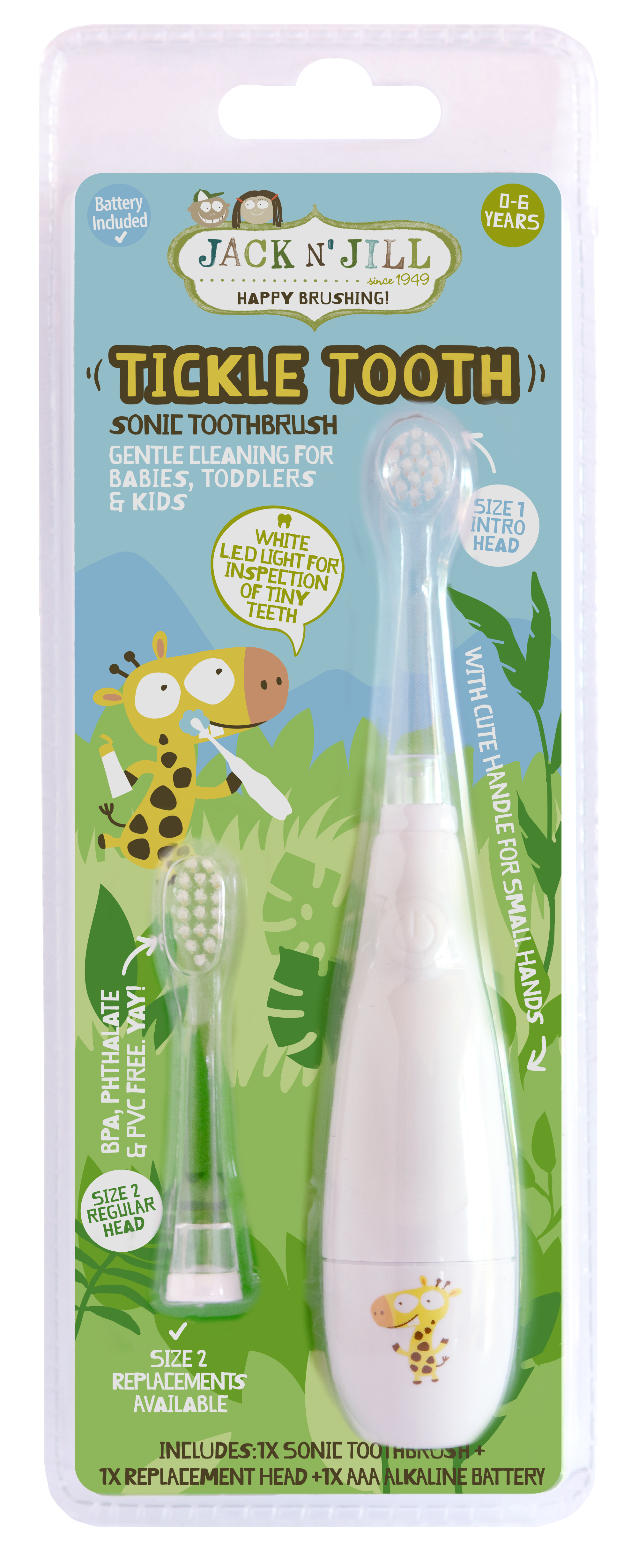 Jack N' Jill Sonic Tickle Toothbrush + Replacement Head