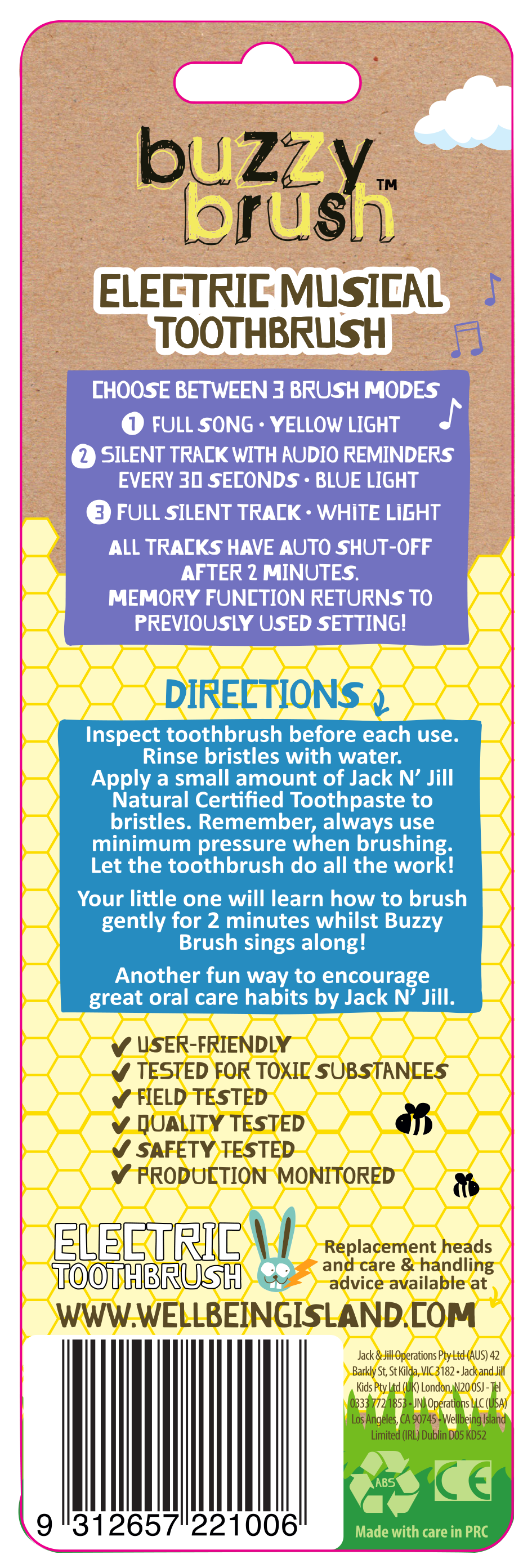 Jack N Jill Buzzy Brush Electric Musical Toothbrush with Replacement Heads 2pcs