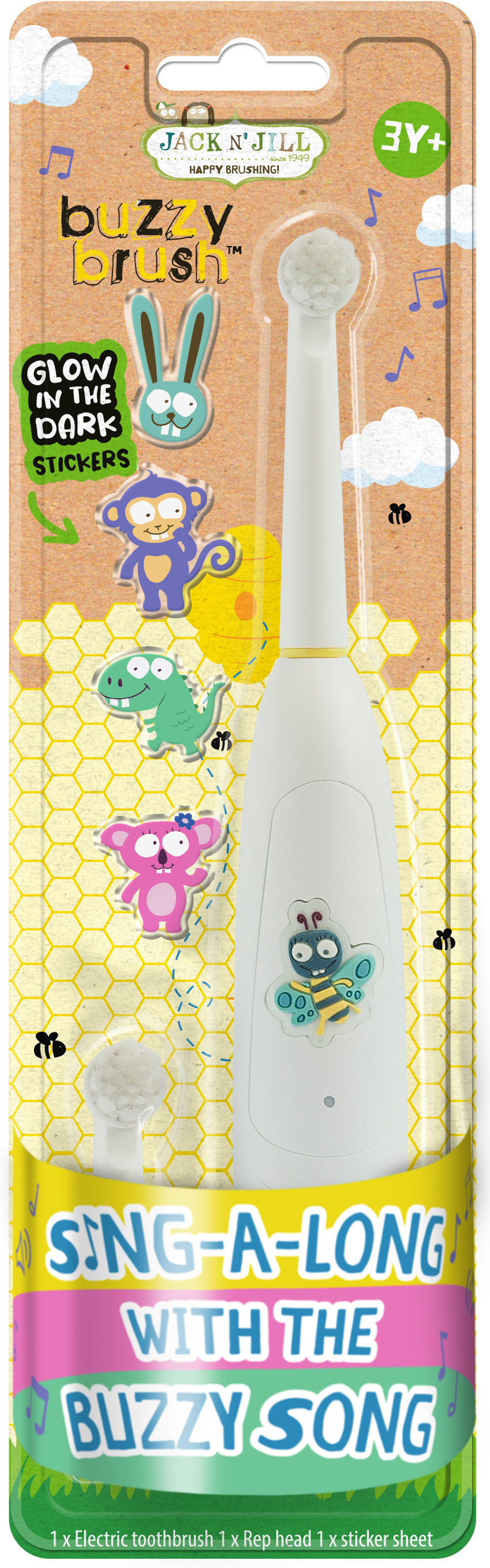 Jack N Jill Buzzy Brush Electric Musical Toothbrush with Replacement Heads 2pcs