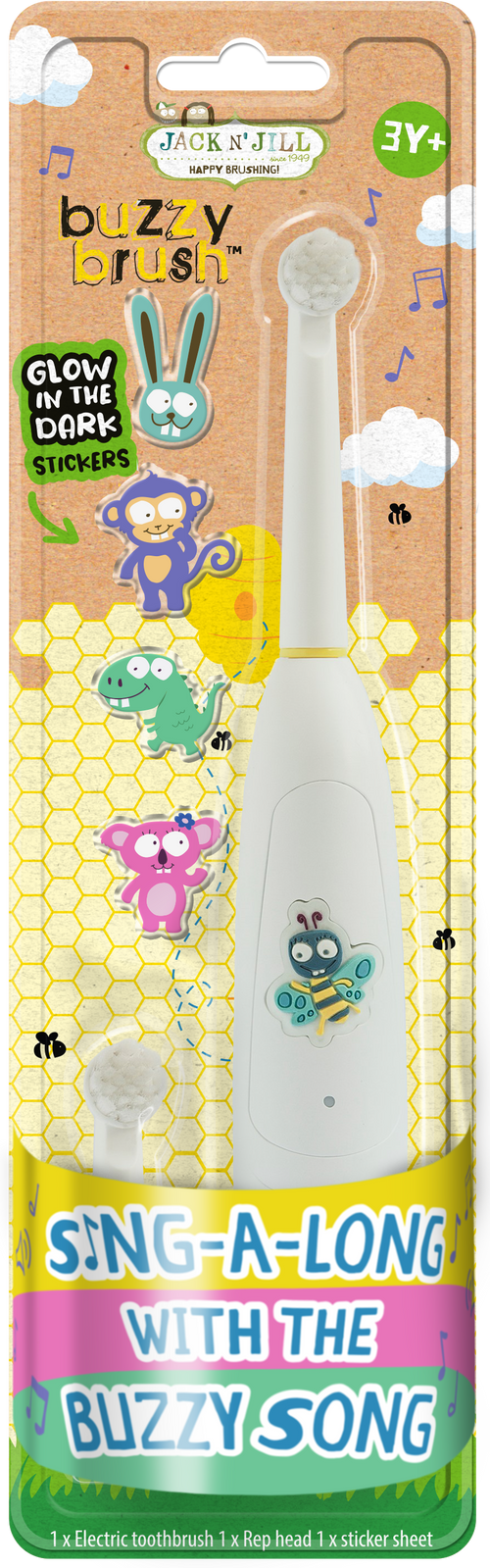 Jack N Jill Buzzy Brush Electric Musical Toothbrush with Replacement Heads 2pcs