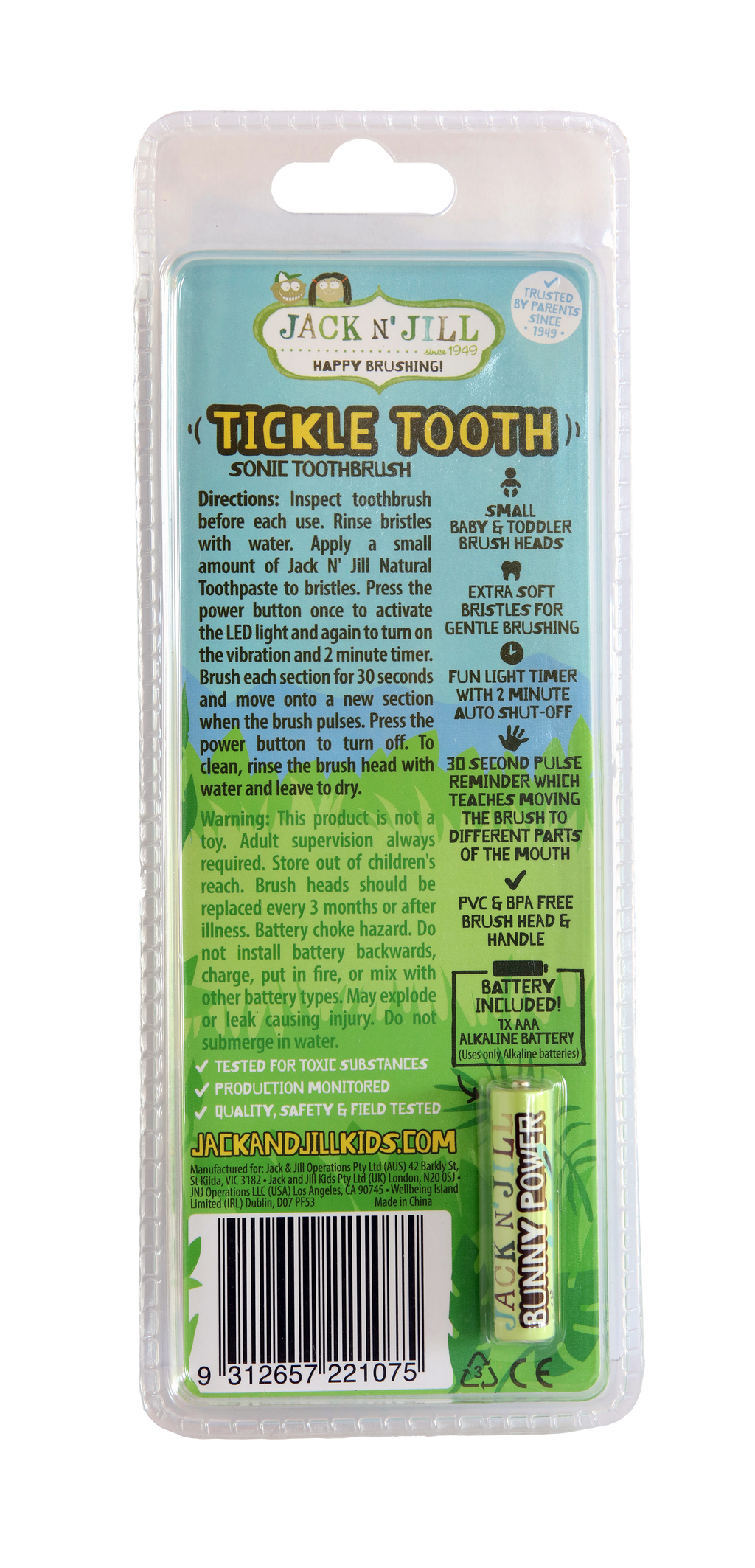 Jack N' Jill Sonic Tickle Toothbrush + Replacement Head