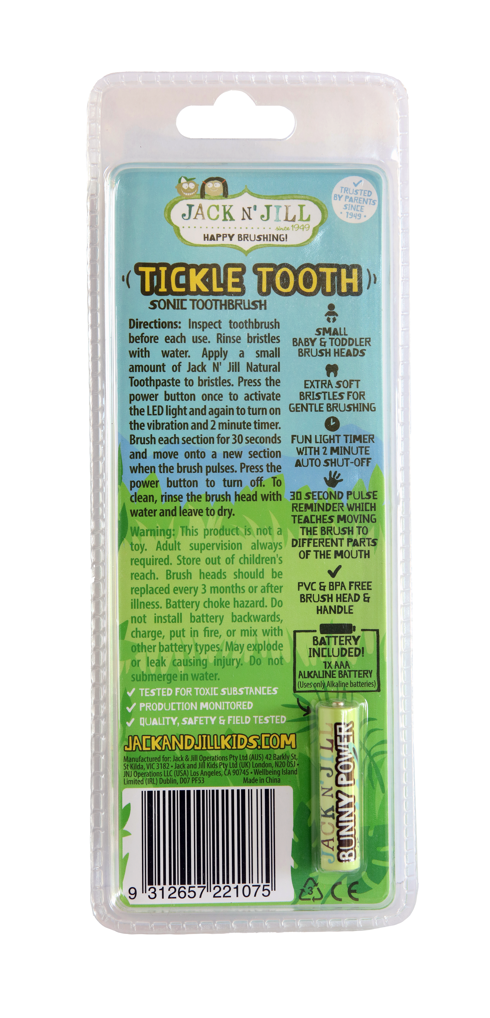 Jack N' Jill Sonic Tickle Toothbrush + Replacement Head